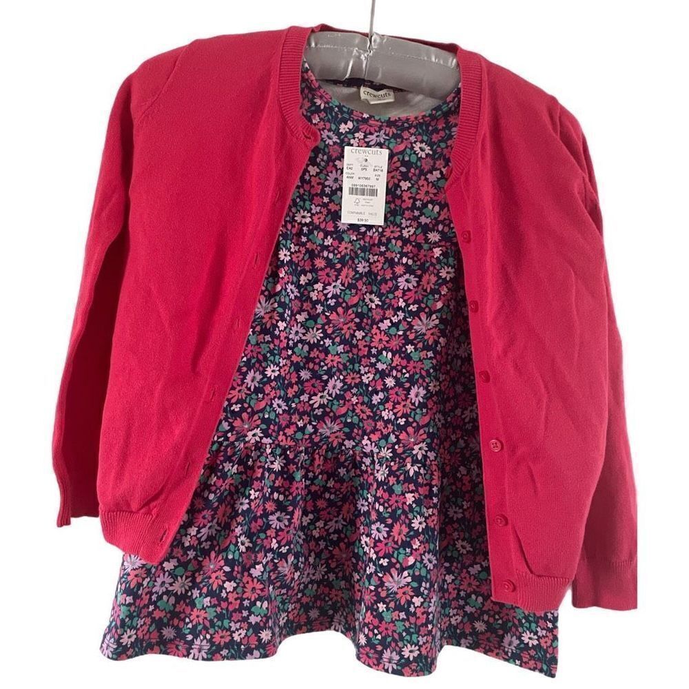 Girl’s Crewcuts Red Floral Long Sleeve Dress and Girl’s Crewcuts Pink Cardigan S